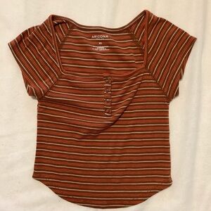 Arizona Jean Company Women's Short Sleeve Striped Top - Brown and White